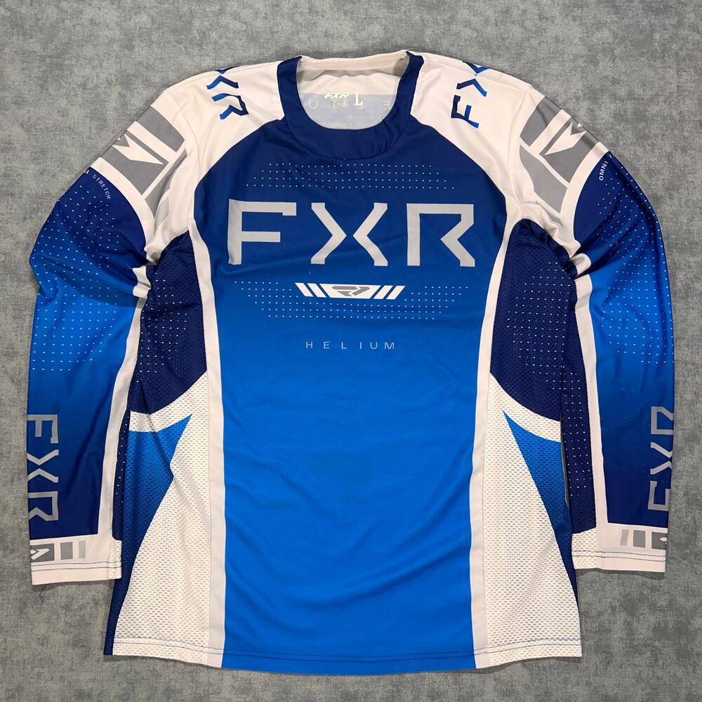 FXR Helium MX Motocross Jersey Blue White Long Sleeve Racing Mens Large